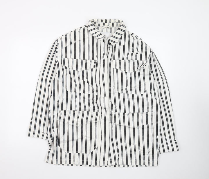 Monki Women's White Black Striped Cotton Suit Jacket XS