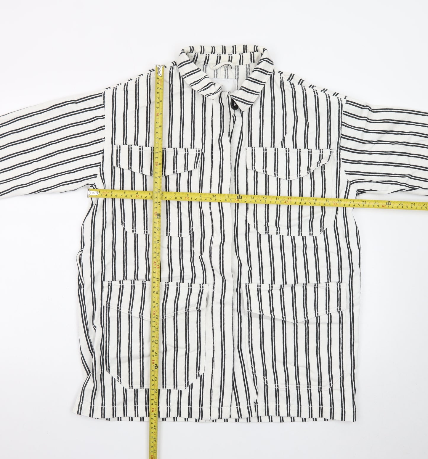 Monki Women's White Black Striped Cotton Suit Jacket XS