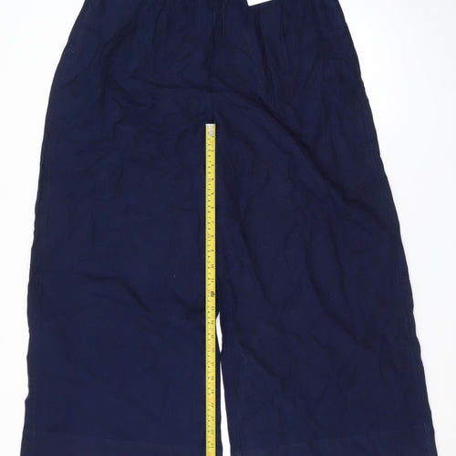 Marks and Spencer Womens Blue Linen Blend Wide Leg Cropped Trousers Size 14