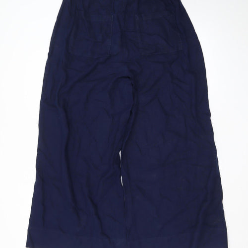 Marks and Spencer Womens Blue Linen Blend Wide Leg Cropped Trousers Size 14