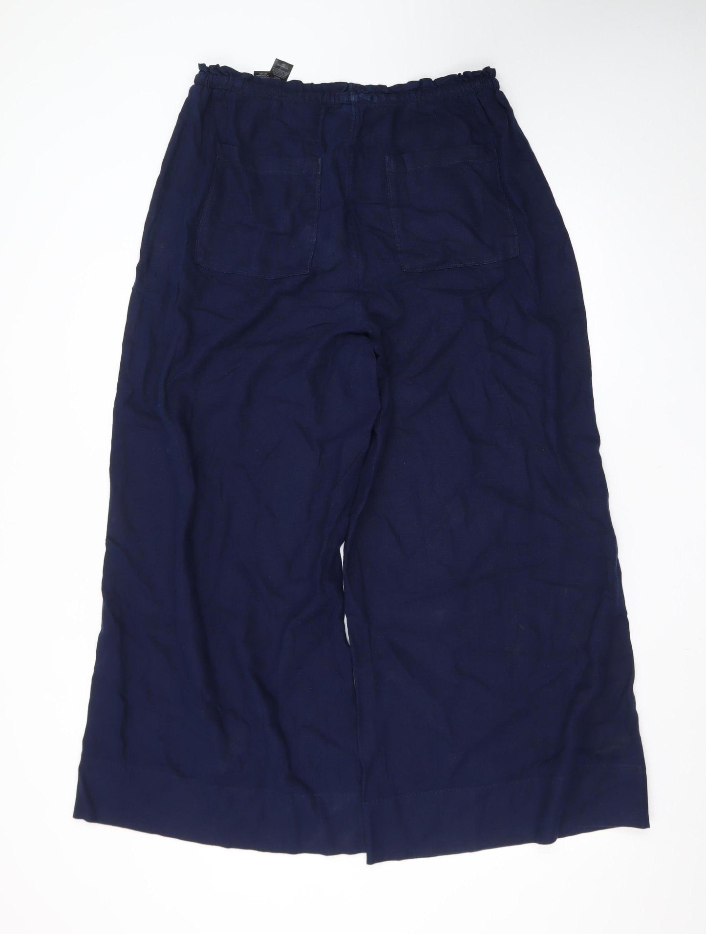 Marks and Spencer Womens Blue Linen Blend Wide Leg Cropped Trousers Size 14