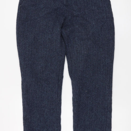 House of Bruar Women's Blue Wool Herringbone Tweed Straight Trousers Size 10