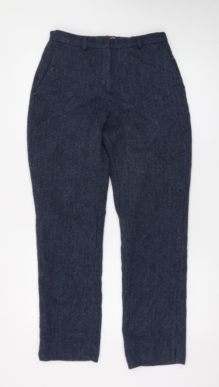 House of Bruar Women's Blue Wool Herringbone Tweed Straight Trousers Size 10