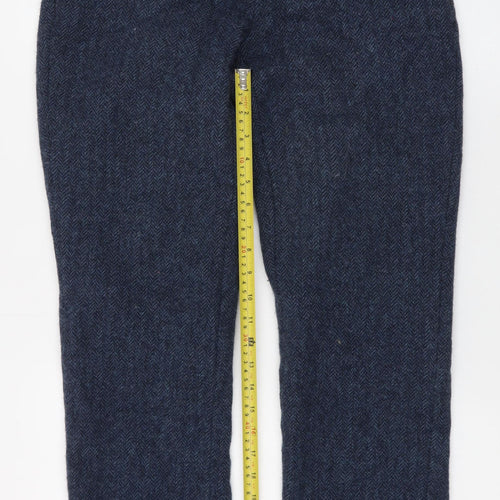 House of Bruar Women's Blue Wool Herringbone Tweed Straight Trousers Size 10