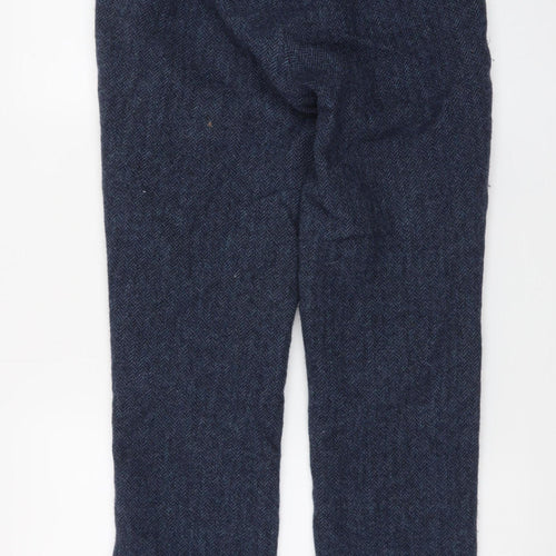 House of Bruar Women's Blue Wool Herringbone Tweed Straight Trousers Size 10