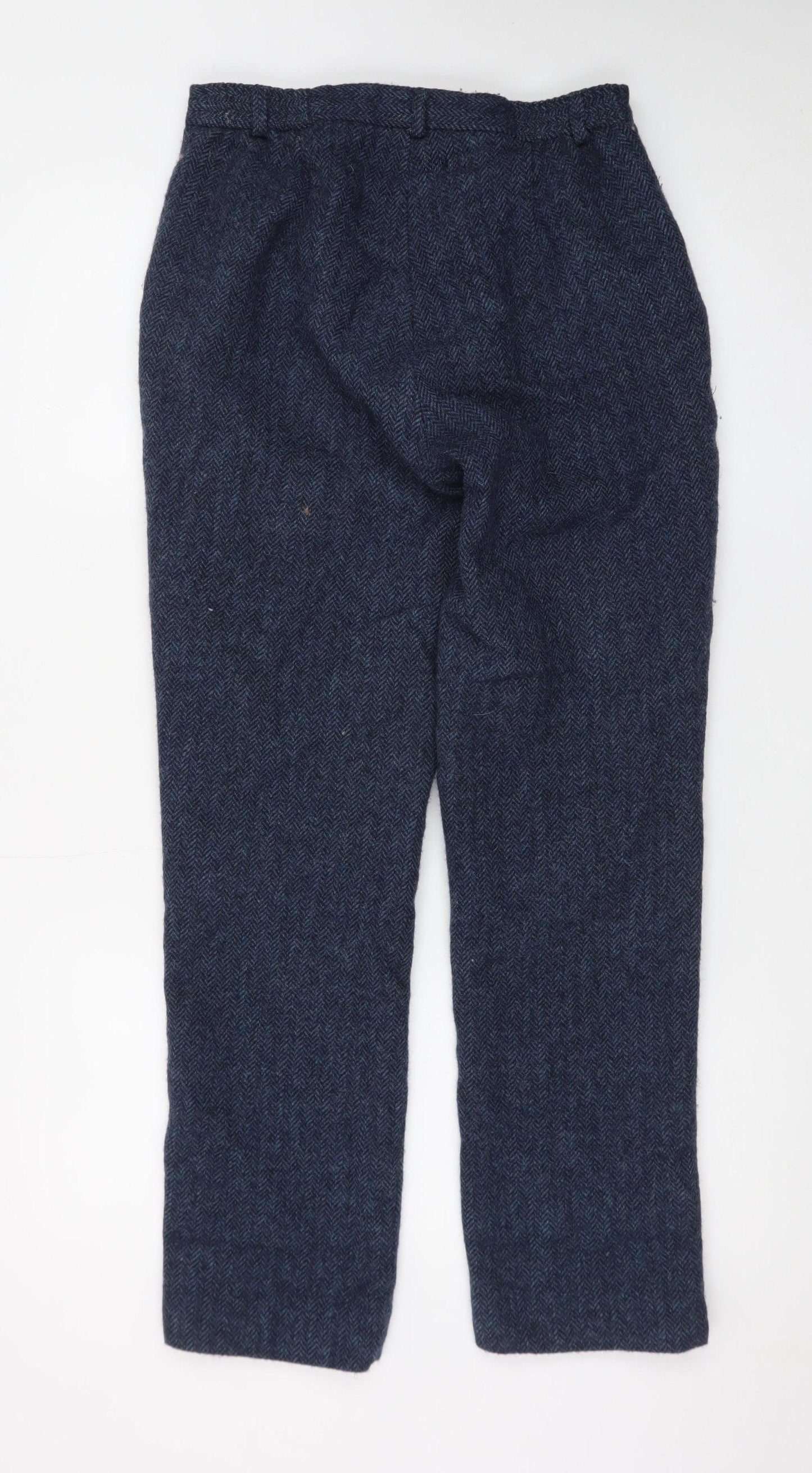 House of Bruar Women's Blue Wool Herringbone Tweed Straight Trousers Size 10