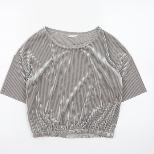 Zara Women Grey Velvet Cropped Blouse M Relaxed Fit