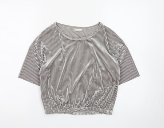 Zara Women Grey Velvet Cropped Blouse M Relaxed Fit