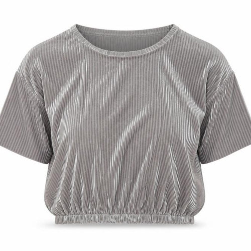 Zara Women Grey Velvet Cropped Blouse M Relaxed Fit