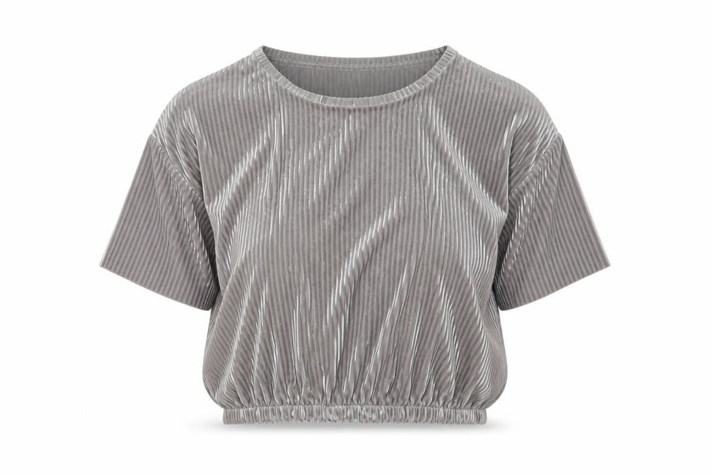 Zara Women Grey Velvet Cropped Blouse M Relaxed Fit