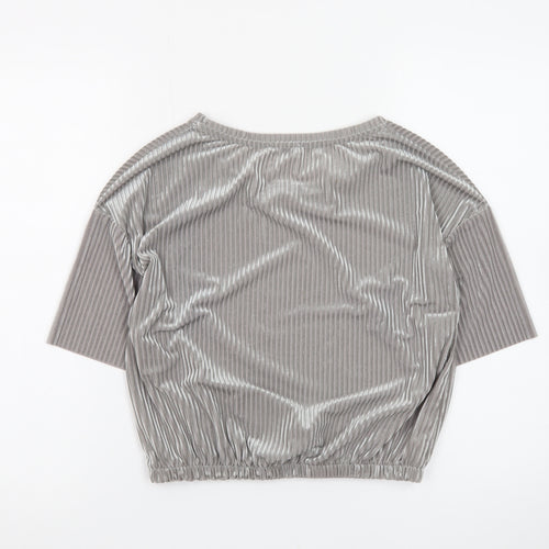 Zara Women Grey Velvet Cropped Blouse M Relaxed Fit
