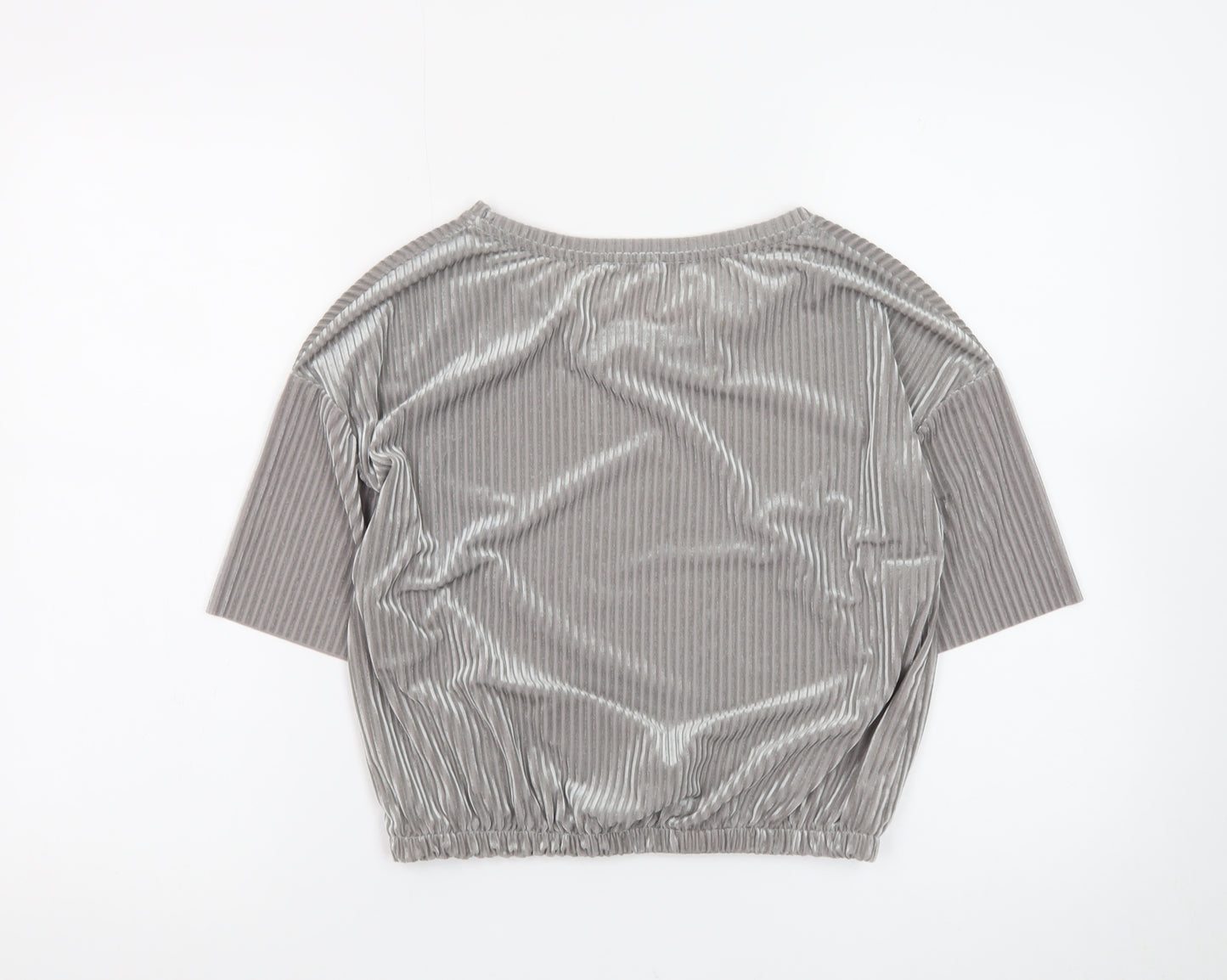 Zara Women Grey Velvet Cropped Blouse M Relaxed Fit