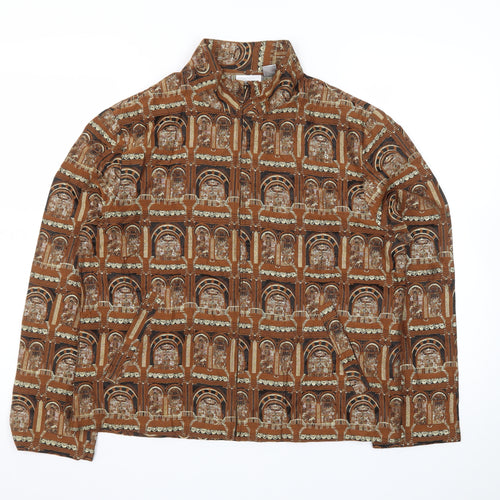 Chico’s Women Brown Architectural Print Silk Blend Suit Jacket Size M