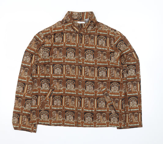 Chico’s Women Brown Architectural Print Silk Blend Suit Jacket Size M