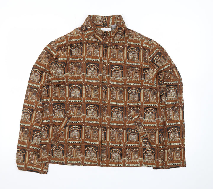 Chico’s Women Brown Architectural Print Silk Blend Suit Jacket Size M
