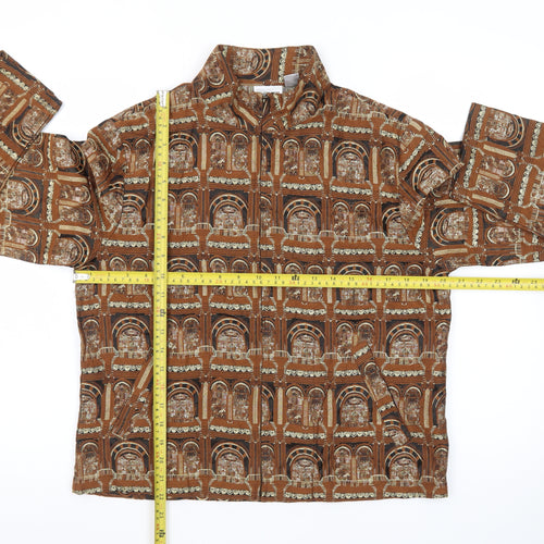 Chico’s Women Brown Architectural Print Silk Blend Suit Jacket Size M
