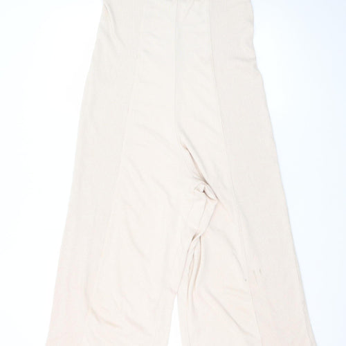 Gilly Hicks Women Beige Ribbed Jumpsuit Small Sleeveless Wide-Leg