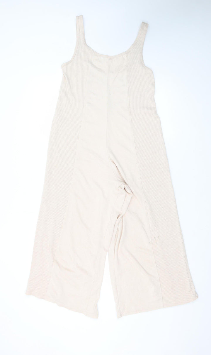 Gilly Hicks Women Beige Ribbed Jumpsuit Small Sleeveless Wide-Leg