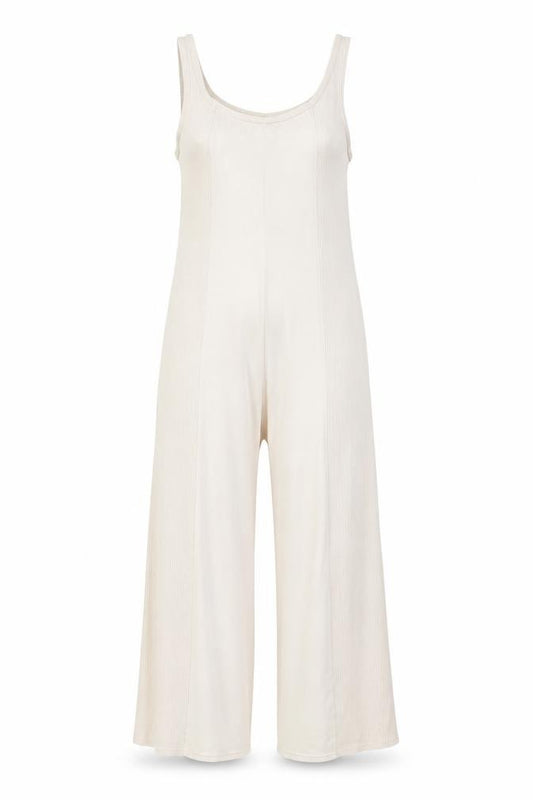 Gilly Hicks Women Beige Ribbed Jumpsuit Small Sleeveless Wide-Leg