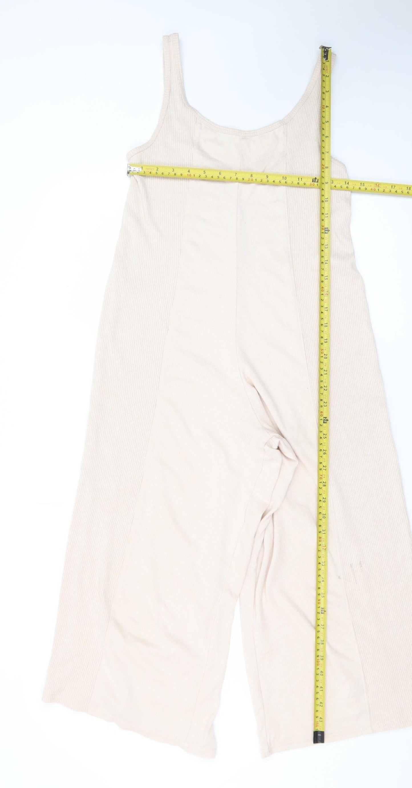 Gilly Hicks Women Beige Ribbed Jumpsuit Small Sleeveless Wide-Leg