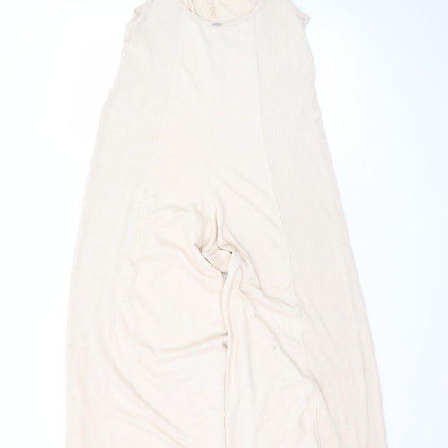 Gilly Hicks Women Beige Ribbed Jumpsuit Small Sleeveless Wide-Leg