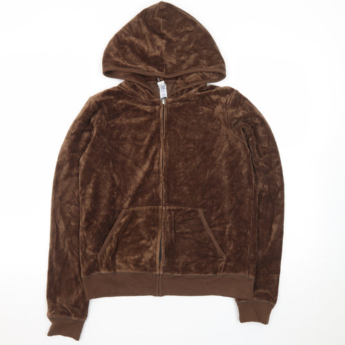 Bella Women Brown Velour Full Zip Hoodie Medium Casual