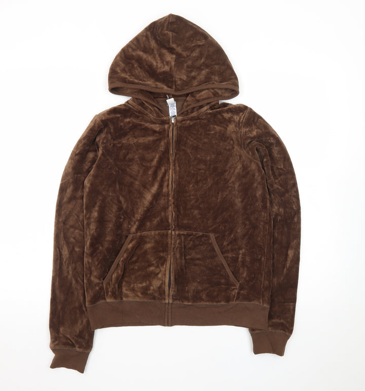 Bella Women Brown Velour Full Zip Hoodie Medium Casual