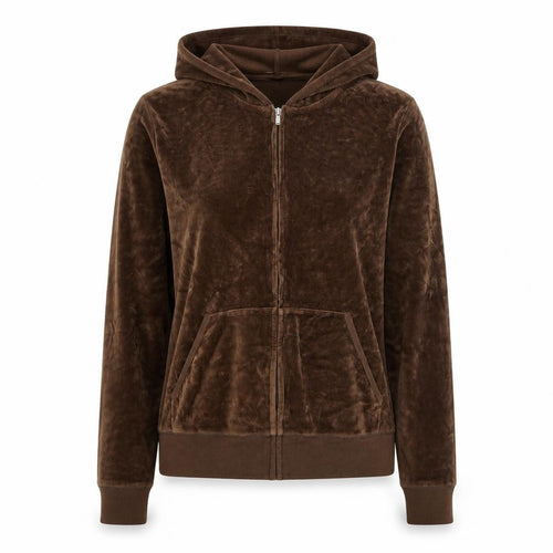 Bella Women Brown Velour Full Zip Hoodie Medium Casual