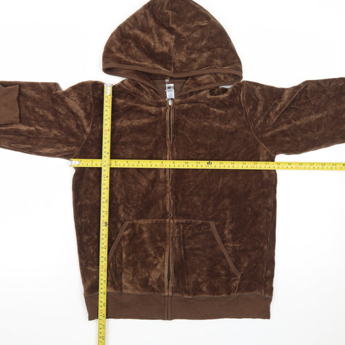 Bella Women Brown Velour Full Zip Hoodie Medium Casual