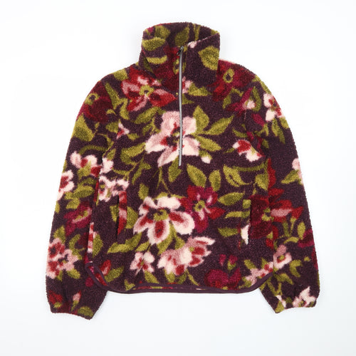 Threadbare Women's Burgundy Floral 1/4 Zip Fleece Sweatshirt Size 8