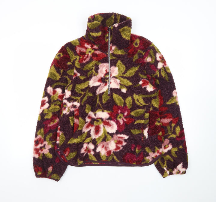 Threadbare Women's Burgundy Floral 1/4 Zip Fleece Sweatshirt Size 8