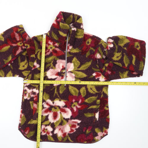 Threadbare Women's Burgundy Floral 1/4 Zip Fleece Sweatshirt Size 8