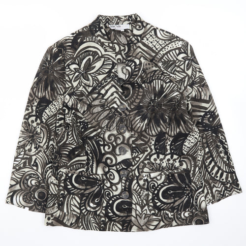 Lanalee Women Black Beige Floral Abstract Blazer Size M Regular Fit