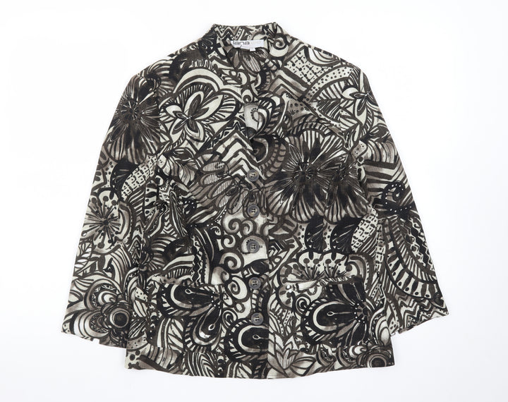 Lanalee Women Black Beige Floral Abstract Blazer Size M Regular Fit