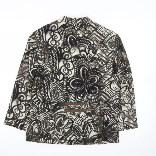 Lanalee Women Black Beige Floral Abstract Blazer Size M Regular Fit