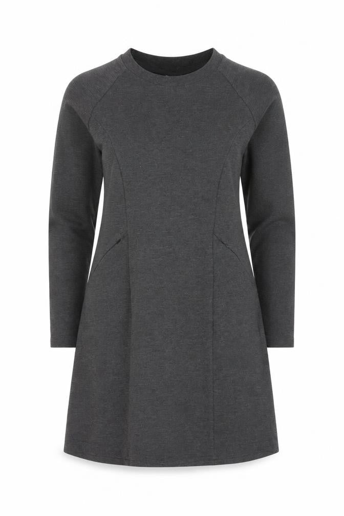 Front view of Columbia Women's Grey Knit Long Sleeve Shift Dress, size L