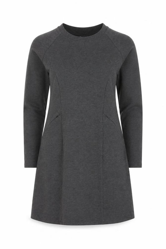 Front view of Columbia Women's Grey Knit Long Sleeve Shift Dress, size L