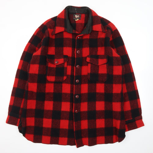 Woolrich Men’s Red Black Checked Wool Jacket L Vintage Outdoor
