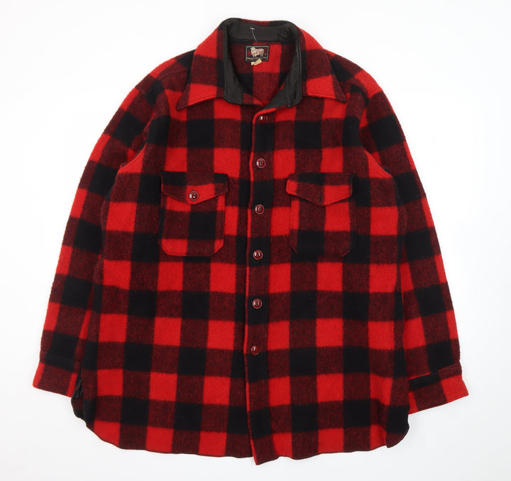 Woolrich Men’s Red Black Checked Wool Jacket L Vintage Outdoor