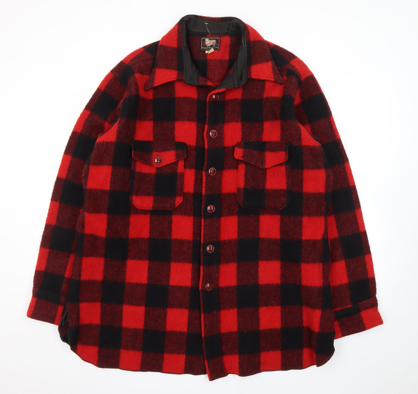 Woolrich Men’s Red Black Checked Wool Jacket L Vintage Outdoor