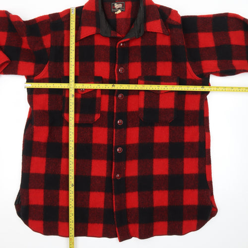 Woolrich Men’s Red Black Checked Wool Jacket L Vintage Outdoor