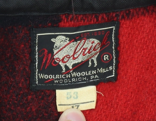Woolrich Men’s Red Black Checked Wool Jacket L Vintage Outdoor