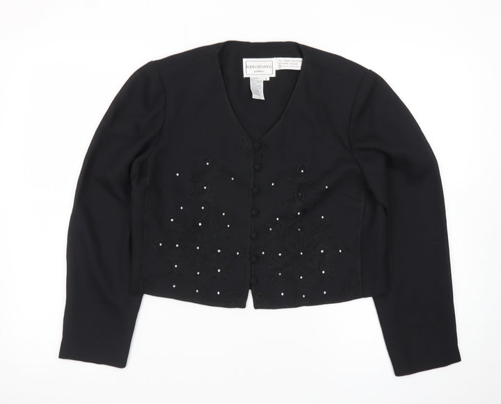 Karin Stevens Women Black Size 10 Petite Embroidered Cardigan