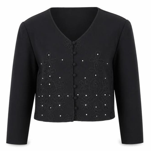 Karin Stevens Women Black Size 10 Petite Embroidered Cardigan