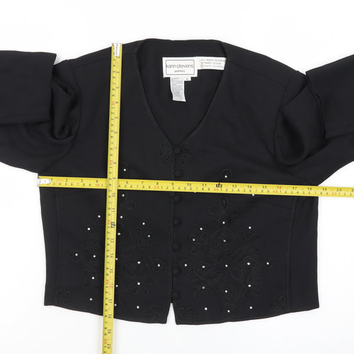 Karin Stevens Women Black Size 10 Petite Embroidered Cardigan