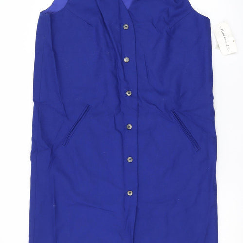 Hervé Benard Women Blue Wool Sleeveless Shift Dress Size 12