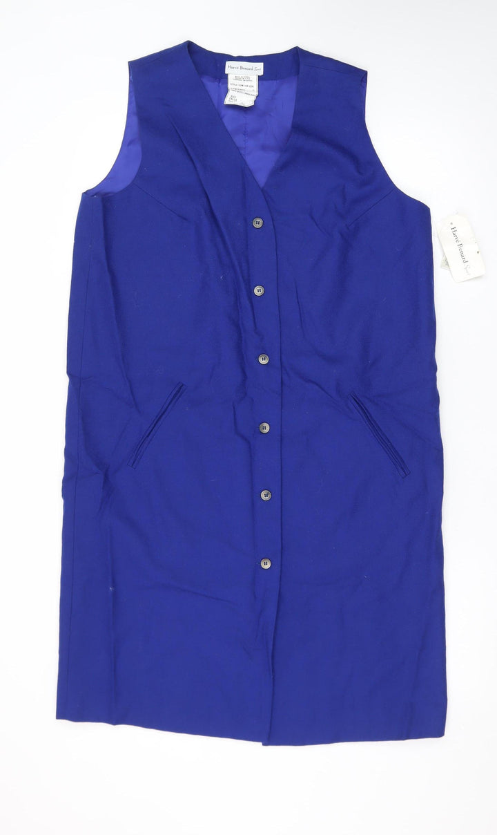 Hervé Benard Women Blue Wool Sleeveless Shift Dress Size 12