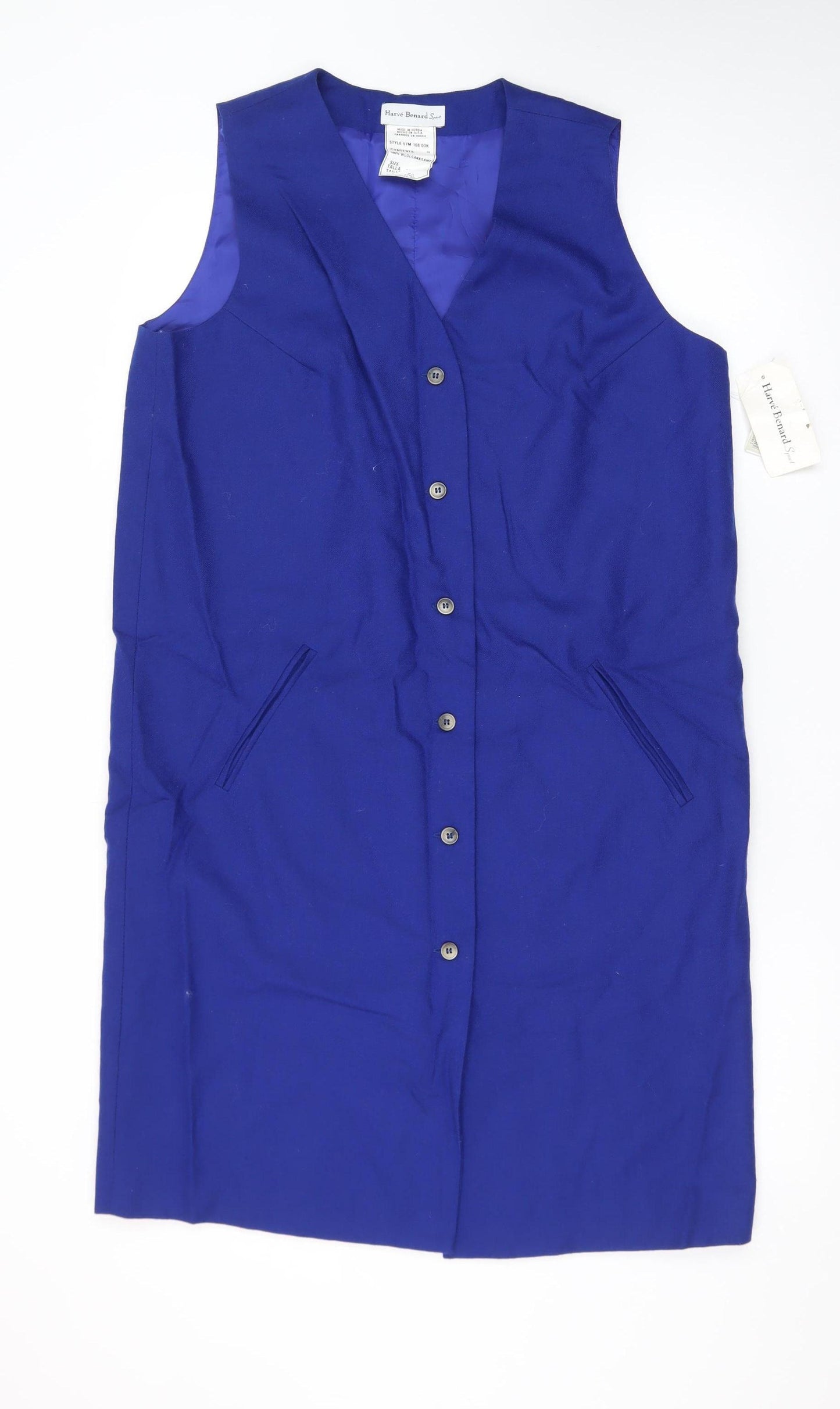 Hervé Benard Women Blue Wool Sleeveless Shift Dress Size 12
