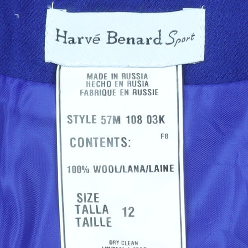 Hervé Benard Women Blue Wool Sleeveless Shift Dress Size 12