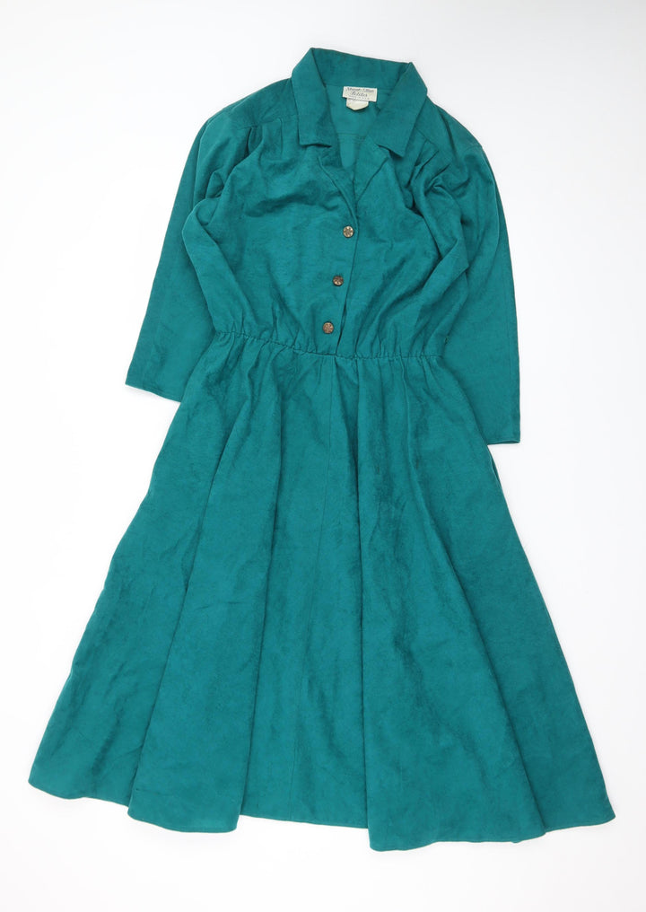 Stuart Alan Petites Green Rayon Midi Shirt Dress Women's Size 12